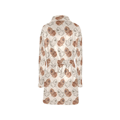 Pomeranians Pattern Print Design A01 Women's Fleece Robe