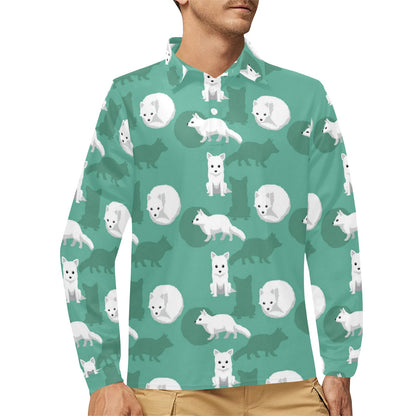 Arctic Fox Pattern Print Design Long Sleeve Polo Shirt For Men's