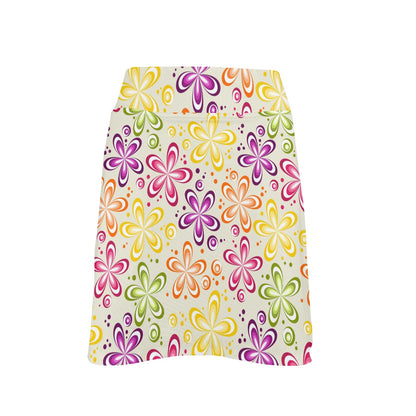 Flower Power Colorful Design Print 17" Golf & Pickleball Skort with Pockets