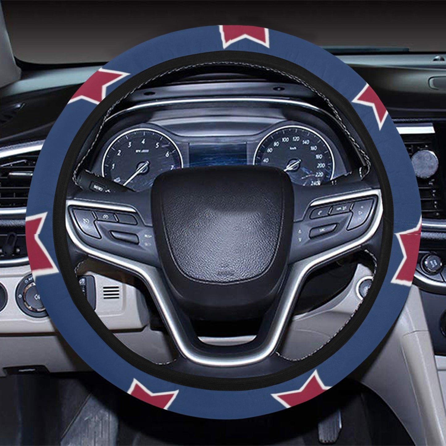 Star Red Blue Print Design LKS301 Steering Wheel Cover with Elastic Edge