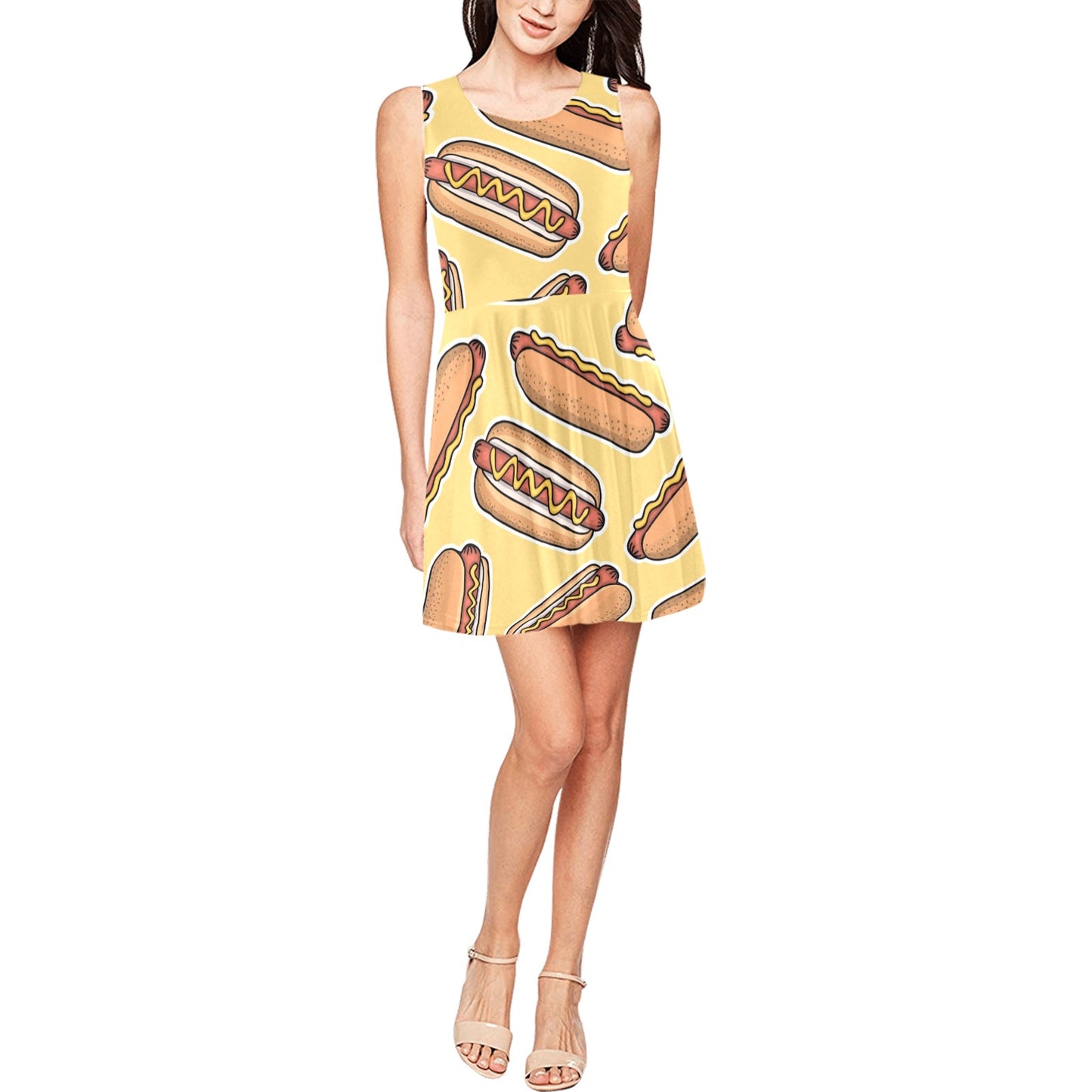 Hot Dog Pattern Print Design 01 Sleeveless Dress