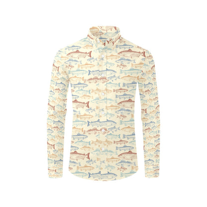 Salmon Fish Print Design LKS302 Men's Long Sleeve Dress Shirt
