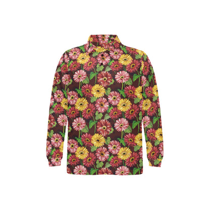 Daisy Gerbera Print Pattern Long Sleeve Polo Shirt For Men's
