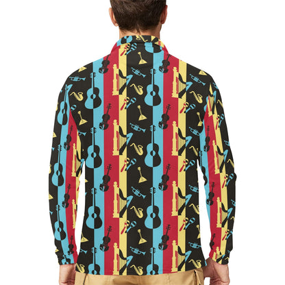 Jazz Pattern Print Design 02 Long Sleeve Polo Shirt For Men's