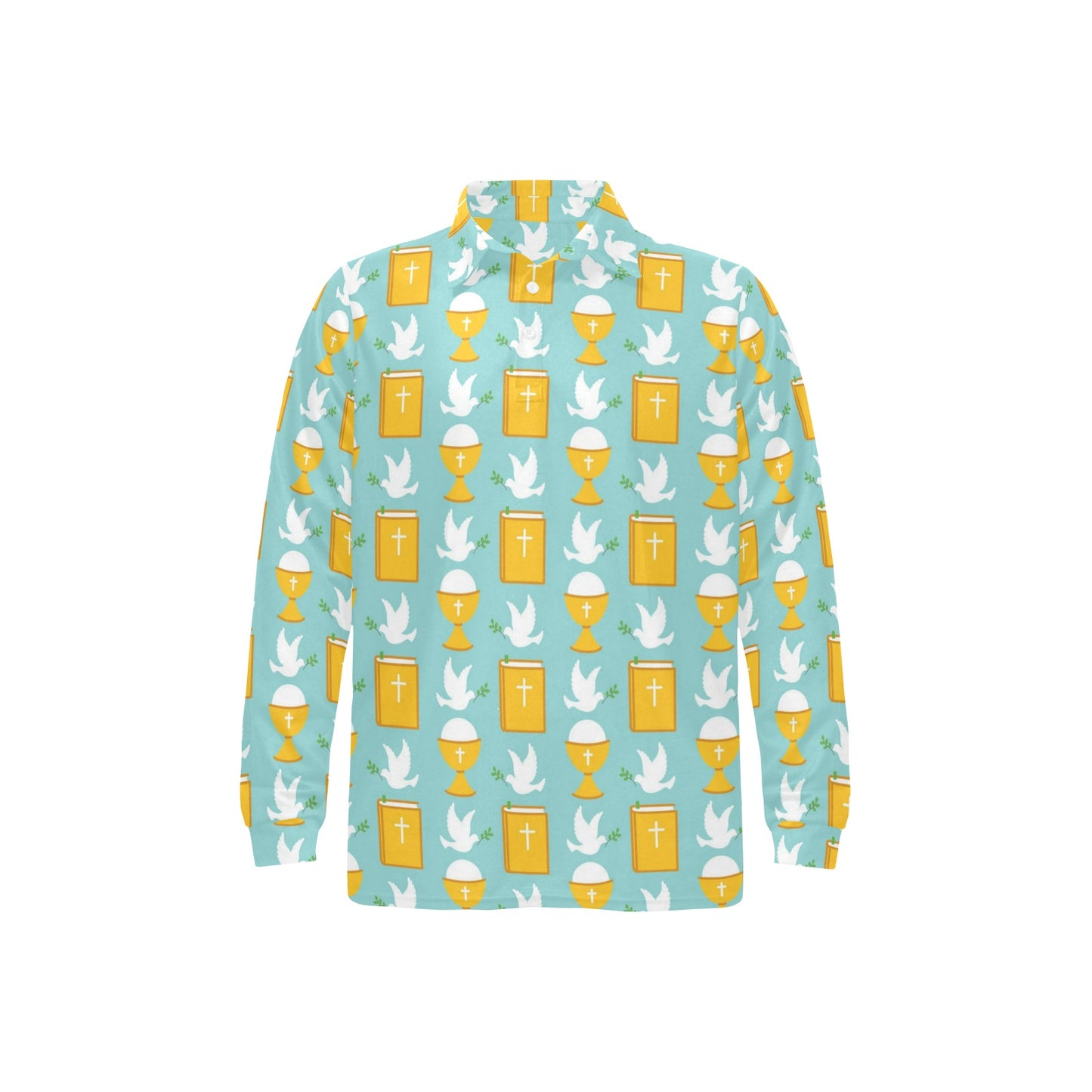Christian Pattern Print Design 02 Long Sleeve Polo Shirt For Men's