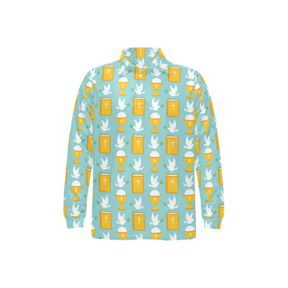 Christian Pattern Print Design 02 Long Sleeve Polo Shirt For Men's
