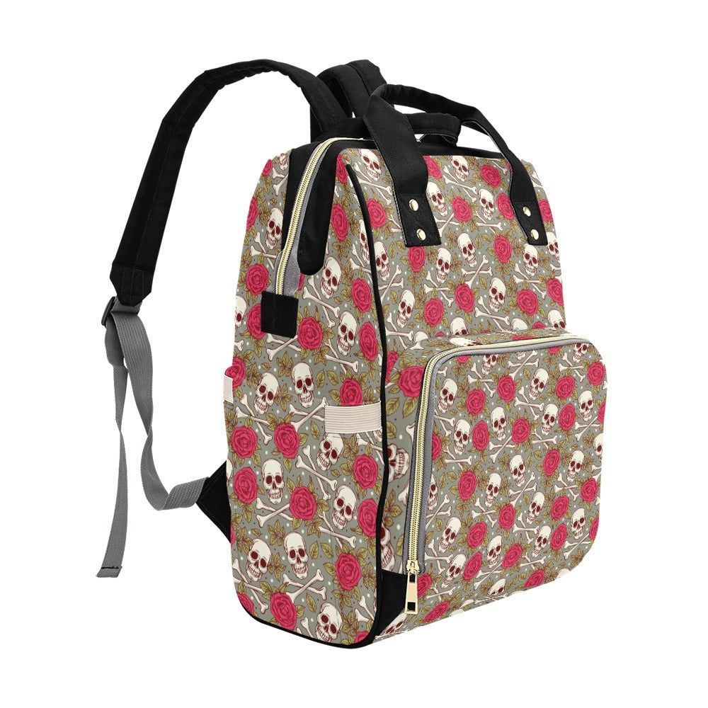 Skull Bone Rose Print Design LKS303 Diaper Bag Backpack