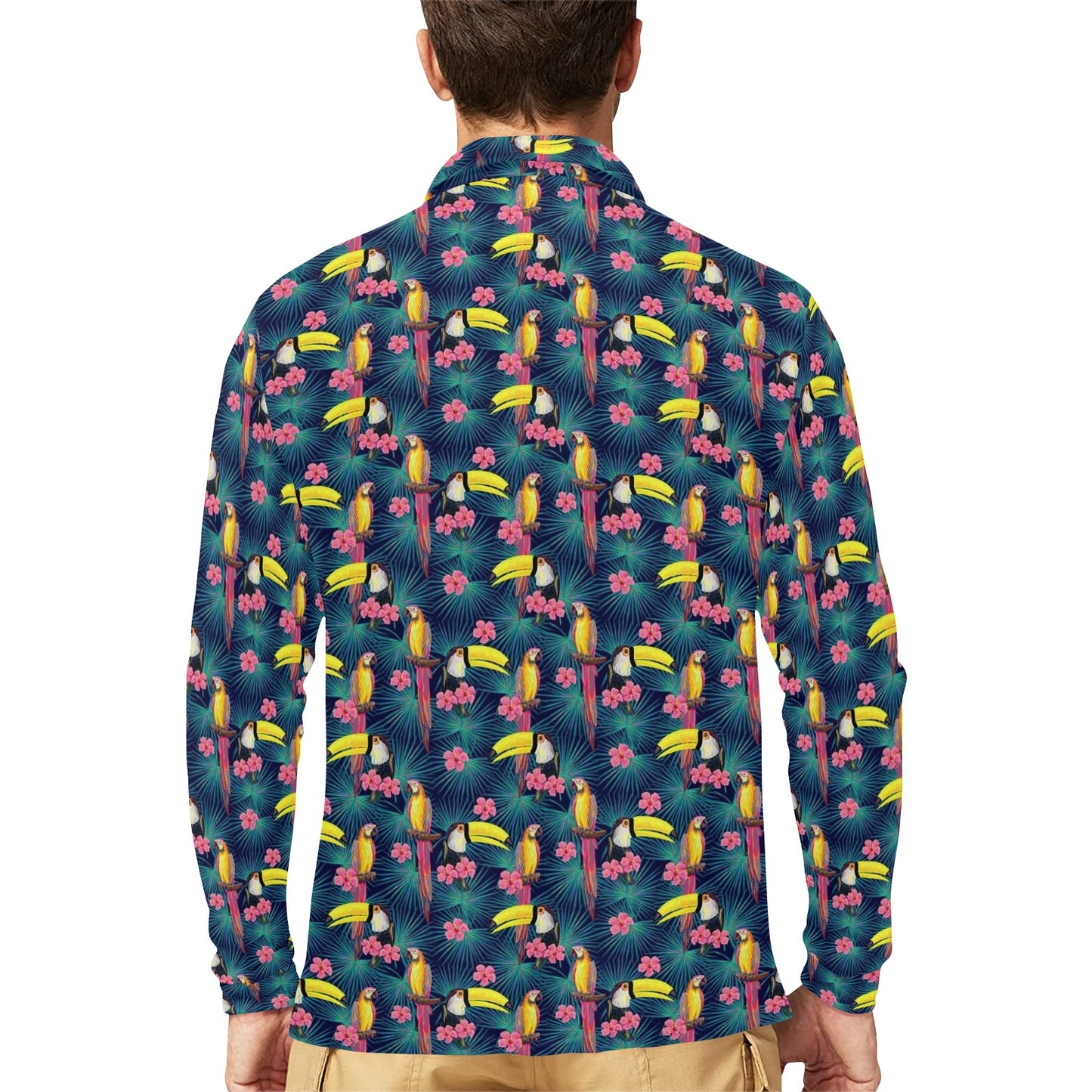 Toucan Parrot Design Long Sleeve Polo Shirt For Men's