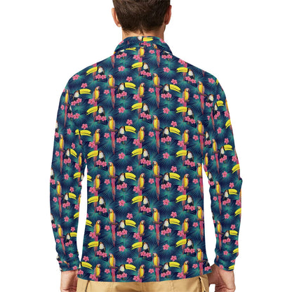 Toucan Parrot Design Long Sleeve Polo Shirt For Men's