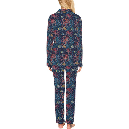 Underwater Giant Squid Print Design LKS302 Women's Long Pajama Set