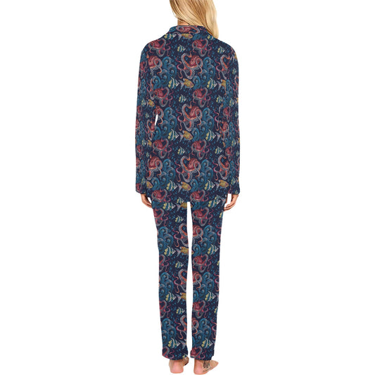 Underwater Giant Squid Print Design LKS302 Women's Long Pajama Set