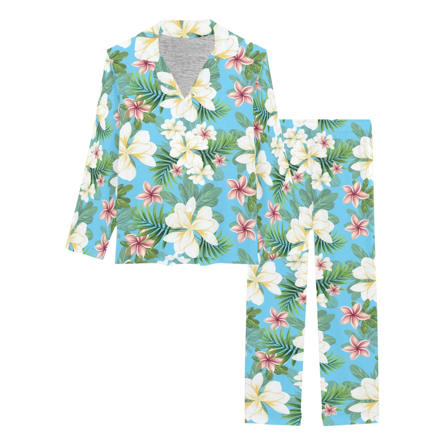 Plumeria Pattern Print Design PM028 Women's Long Pajama Set