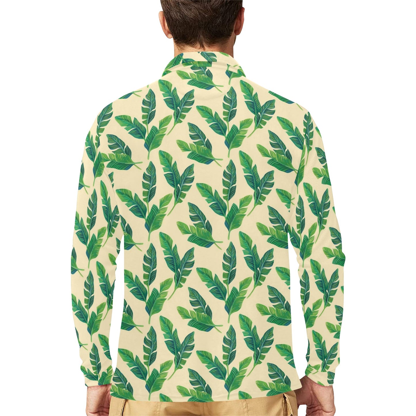 Banana Leaf Pattern Print Design 01 Long Sleeve Polo Shirt For Men's