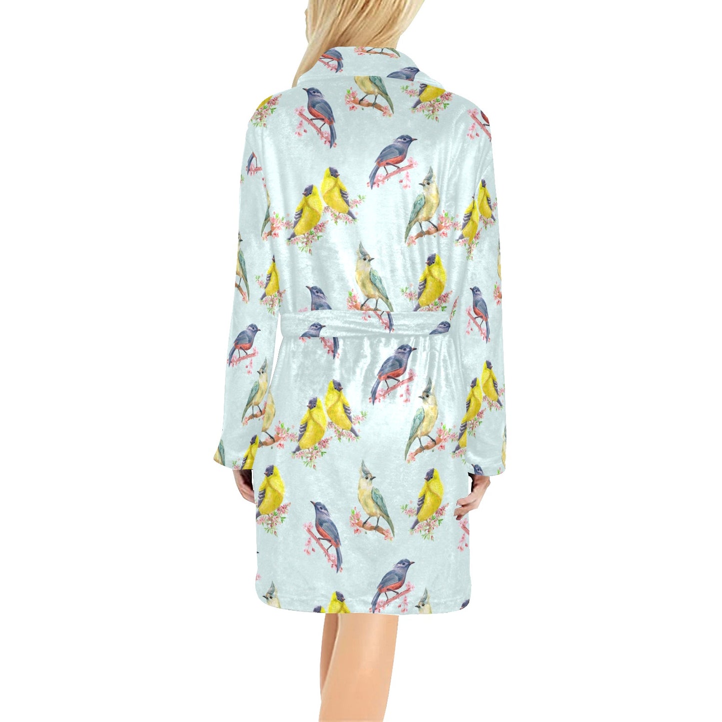 Bird Sweet Themed Print Pattern Women's Fleece Robe