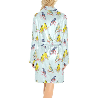 Bird Sweet Themed Print Pattern Women's Fleece Robe