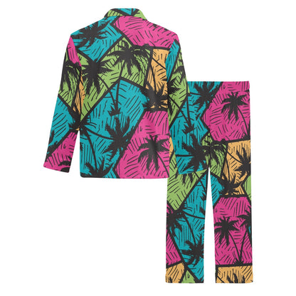 Palm Tree Pattern Print Design PT09 Men's Long Pajama Set