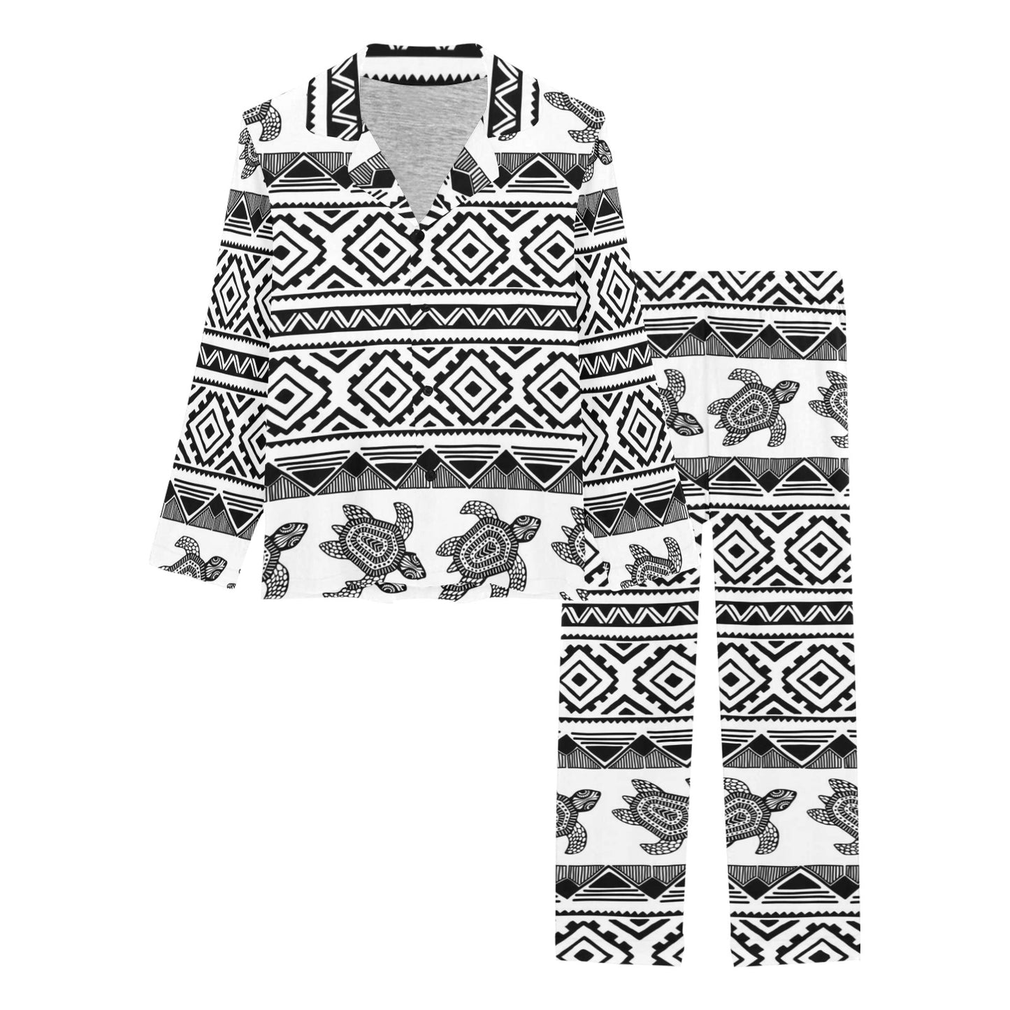 Sea Turtle Tribal Aztec Women's Long Pajama Set