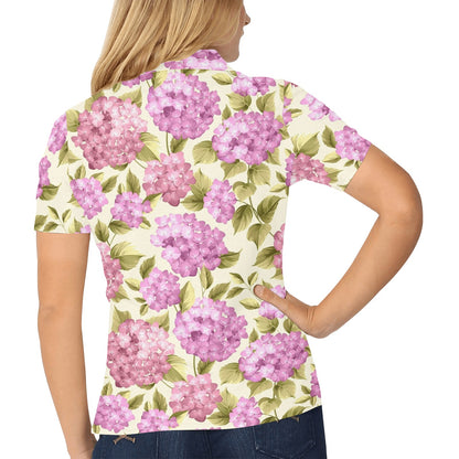 Hydrangea Pattern Print Design HD05 Women's Polo Shirt