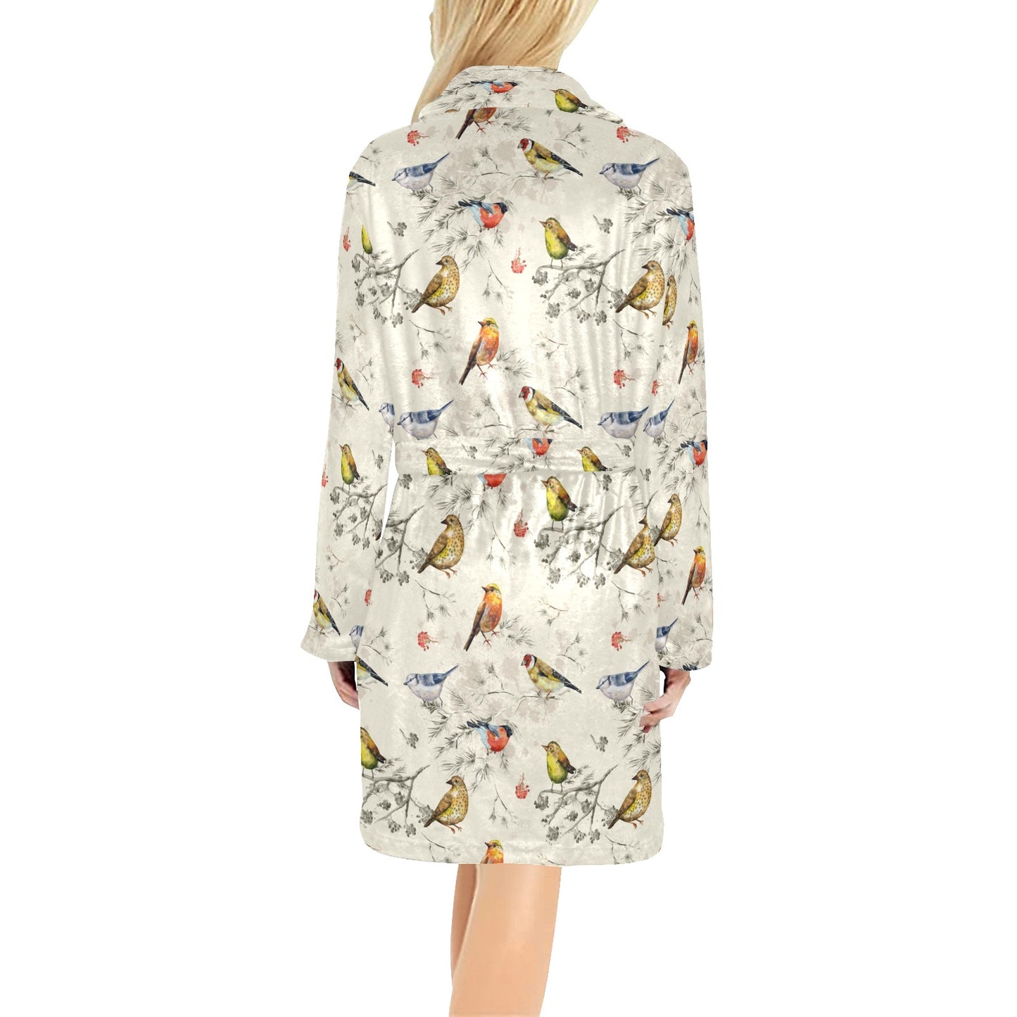 Bird Watercolor Design Pattern Women's Fleece Robe