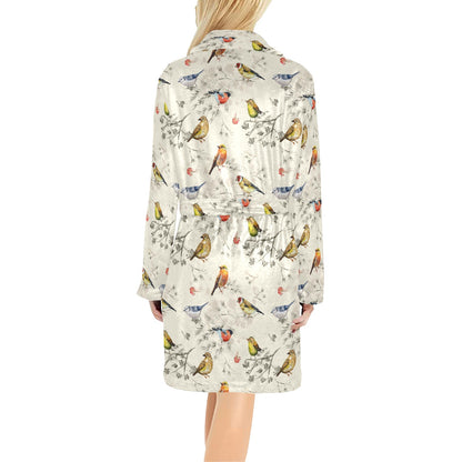 Bird Watercolor Design Pattern Women's Fleece Robe