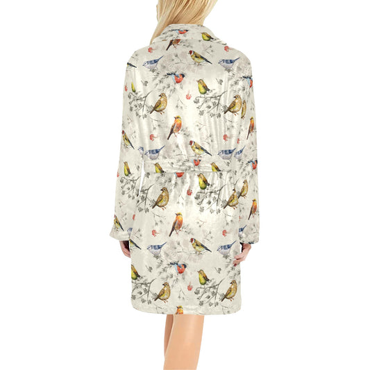 Bird Watercolor Design Pattern Women's Fleece Robe