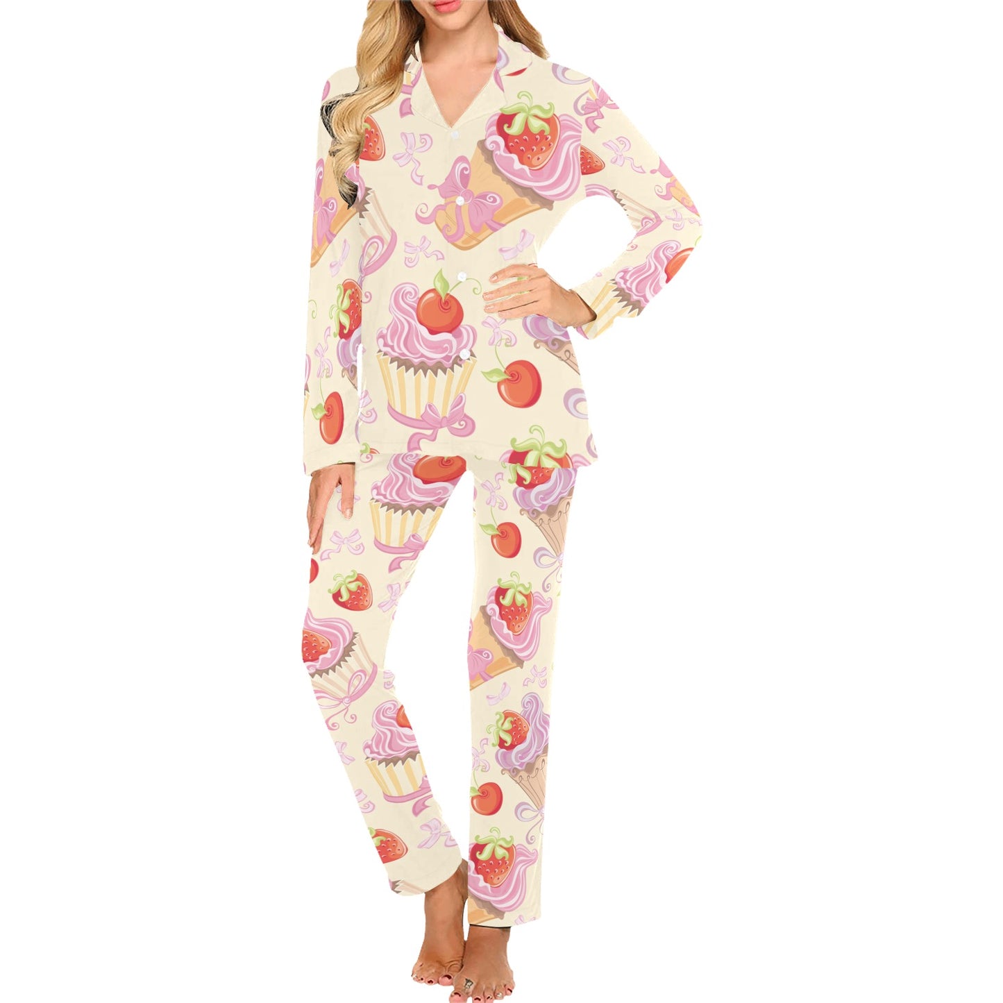 Strawberry Pink CupCake Women's Long Pajama Set
