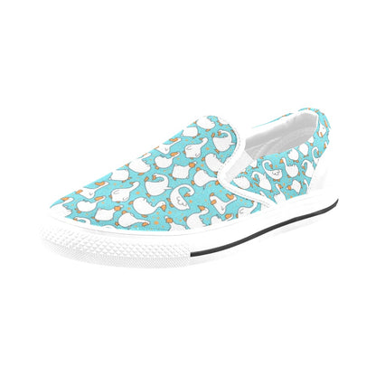 Goose Print Design LKS403 White Slip Ons Canvas Women's Shoes