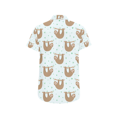 Sloth Print Design LKS308 Men Short Sleeve Button Up Shirt