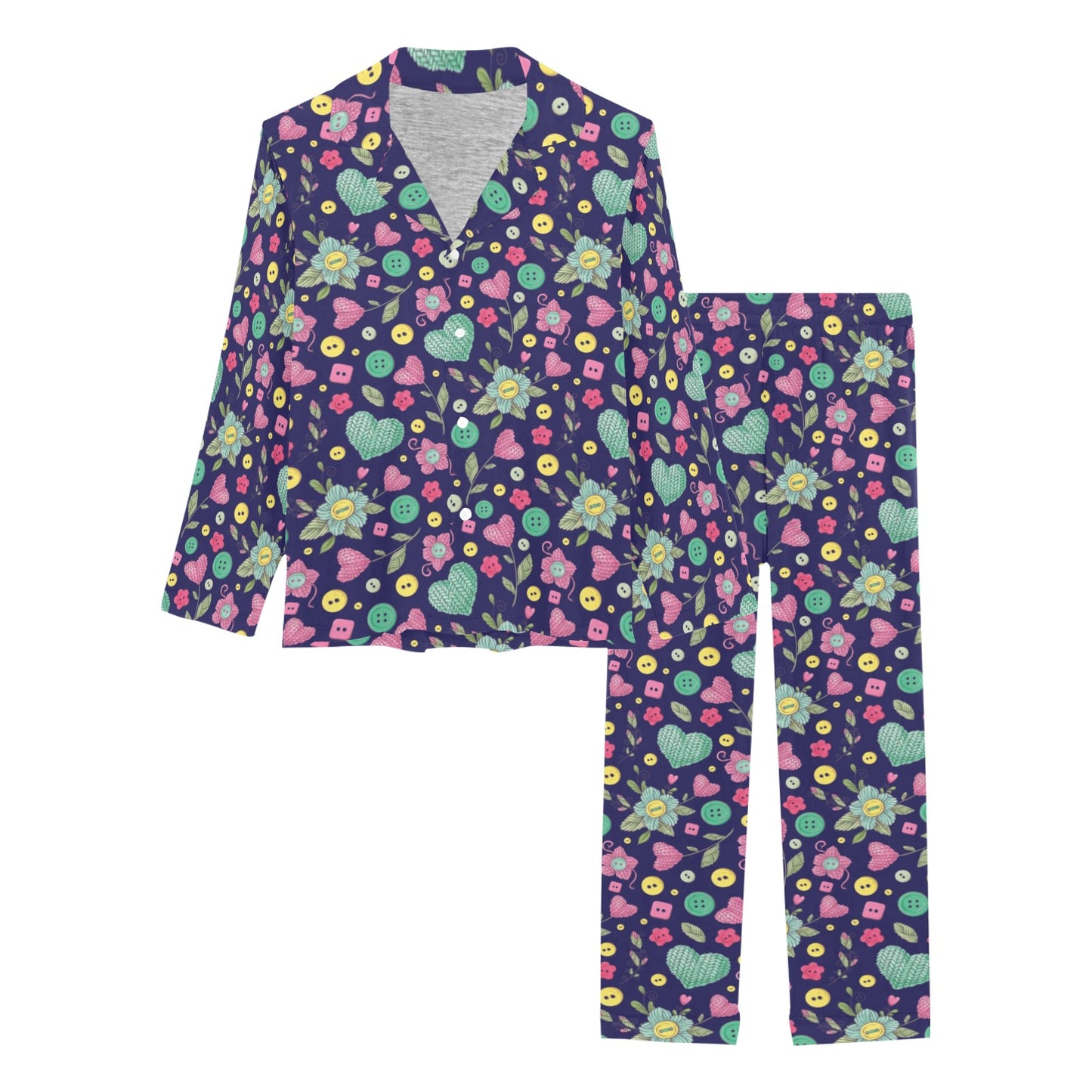 Crochet Pattern Print Design 02 Women's Long Pajama Set