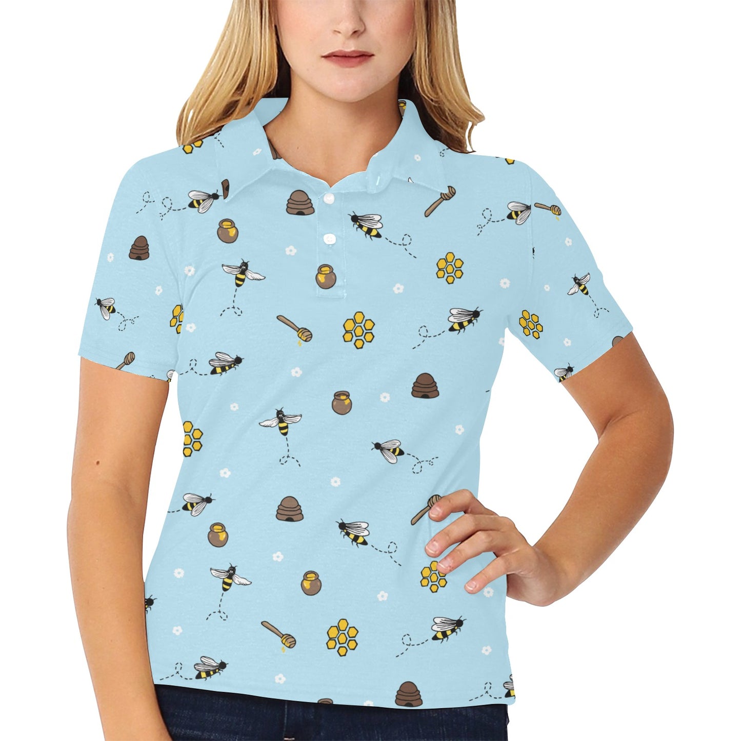 Honey Bee Print Design LKS307 Women's Polo Shirt