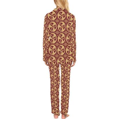 Yin Yang Style Pattern Design Print Women's Long Pajama Set