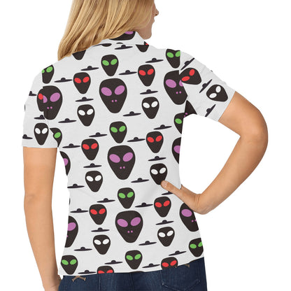 Alien Pattern Print Design 06 Women's Polo Shirt