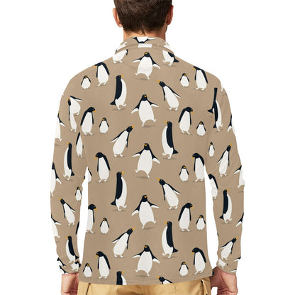 Penguin Pattern Print Design A01 Long Sleeve Polo Shirt For Men's