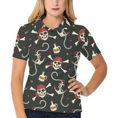 Pirate Pattern Print Design A02 Women's Polo Shirt
