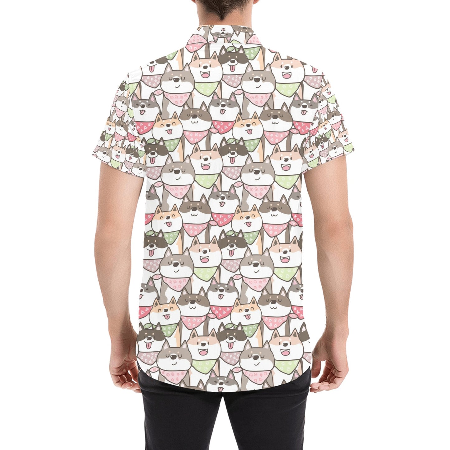 Shiba Inu Print Design LKS305 Men Short Sleeve Button Up Shirt