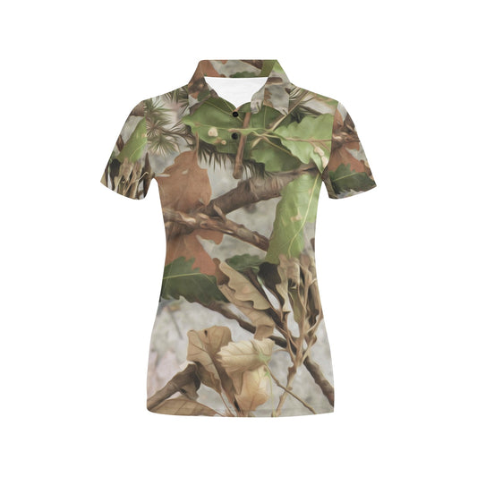 Camo Realistic Tree Forest Print Women's Polo Shirt