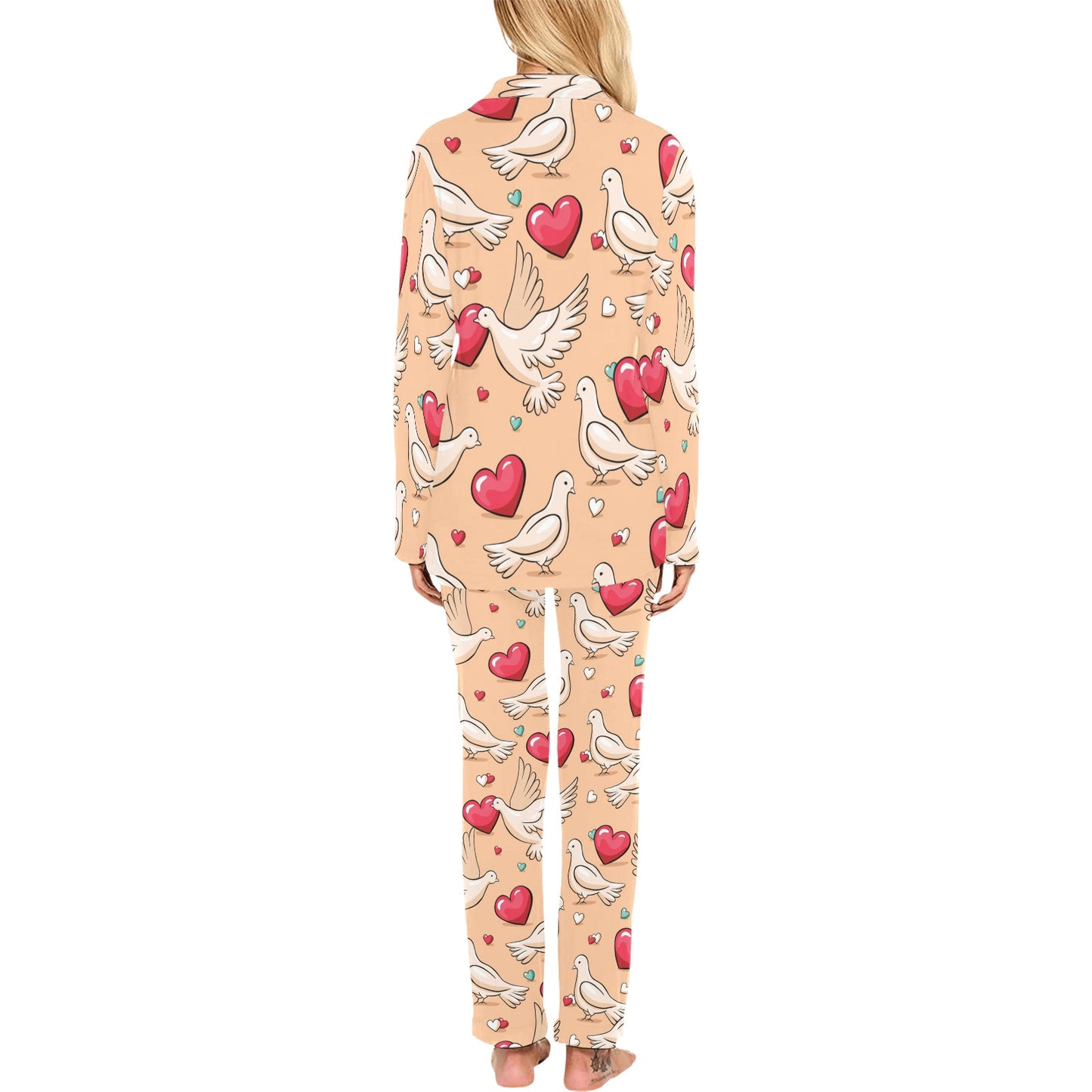 Pigeon Heart Pattern Print Design 04 Women's Long Pajama Set