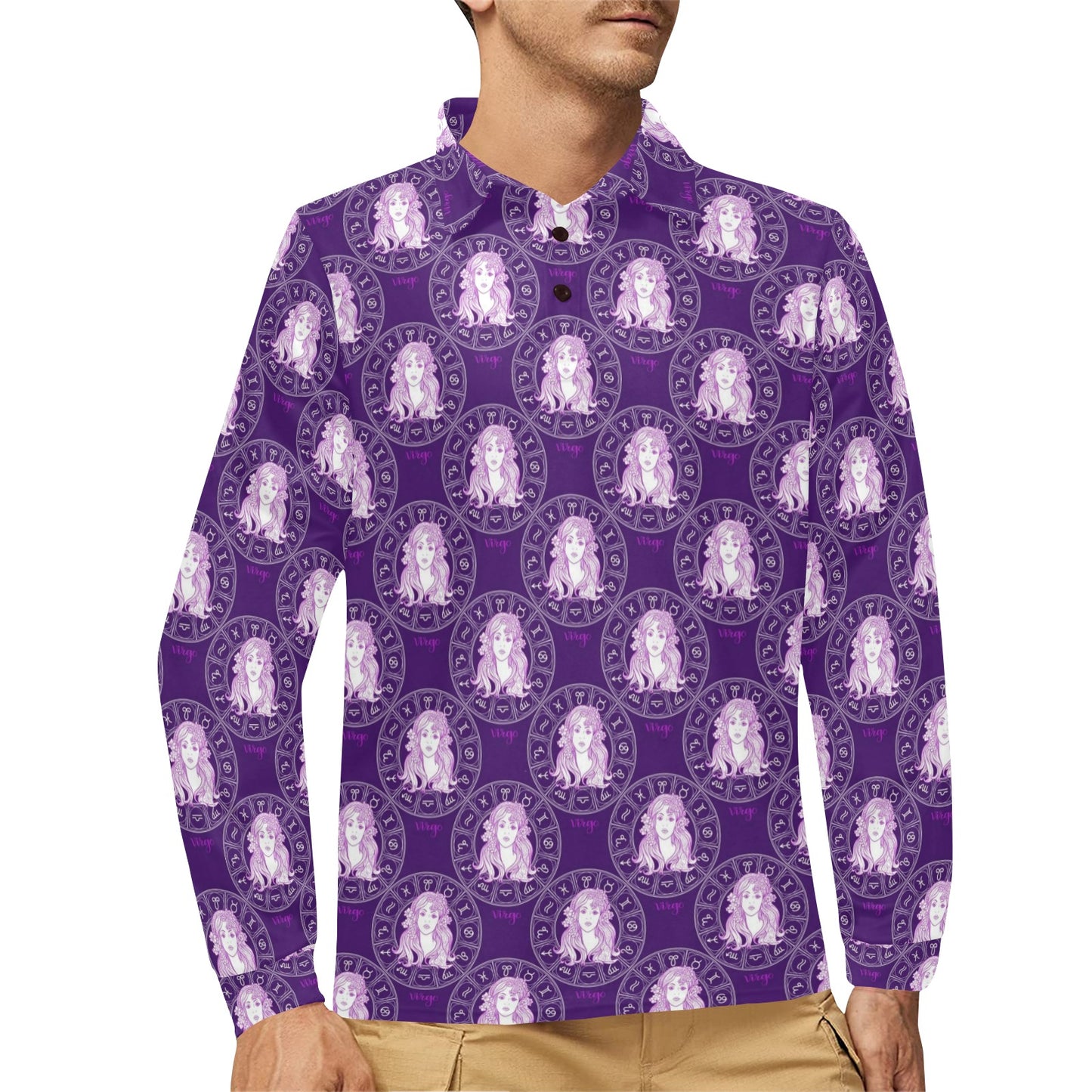 Virgo Print Design LKS301 Long Sleeve Polo Shirt For Men's