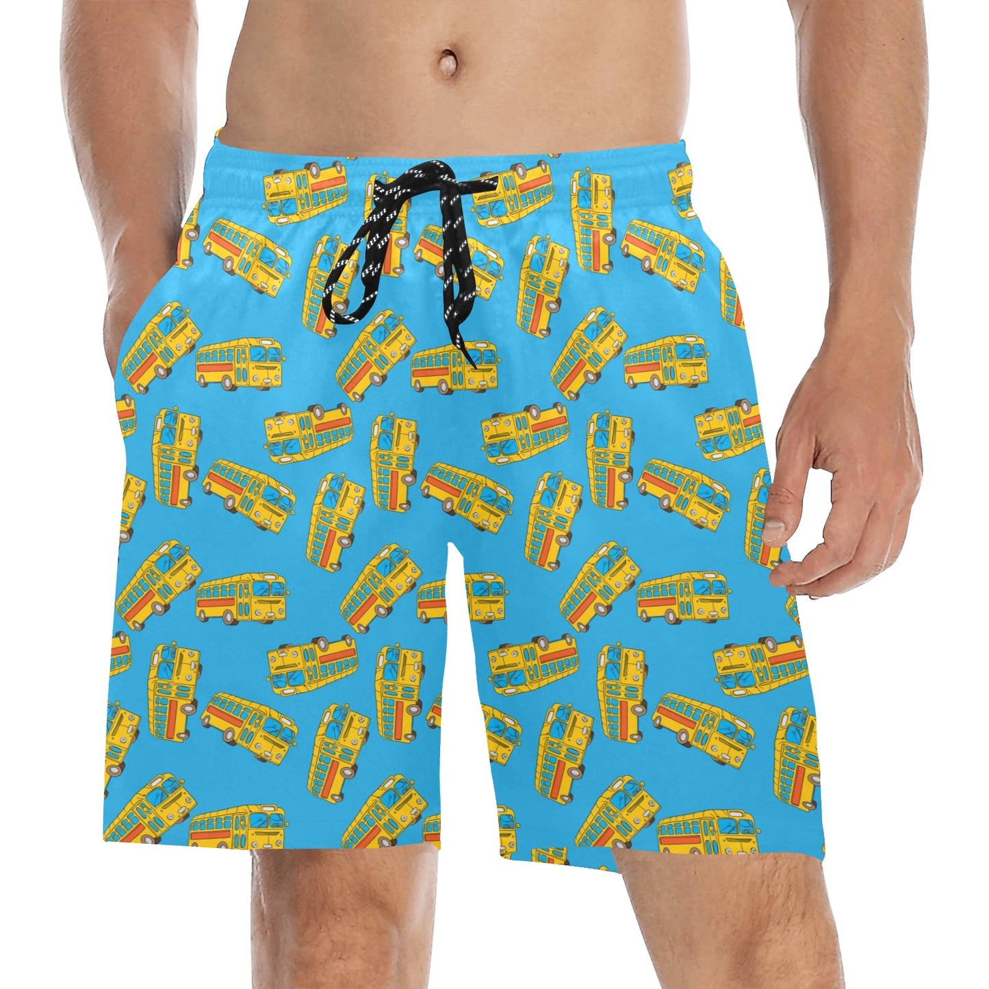 School Bus Print Design LKS302 Men's Swim Trunks Beach Shorts