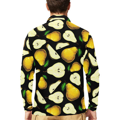 Pear Pattern Print Design PE01 Long Sleeve Polo Shirt For Men's