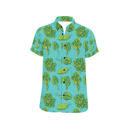 Spinach Print Design LKS301 Men Short Sleeve Button Up Shirt