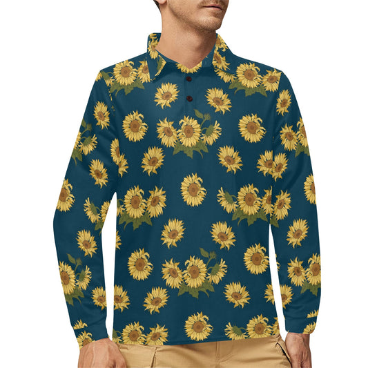 Sunflower Print Design LKS305 Long Sleeve Polo Shirt For Men's
