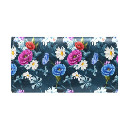 Floral Blue Themed Print Women's Trifold Wallet