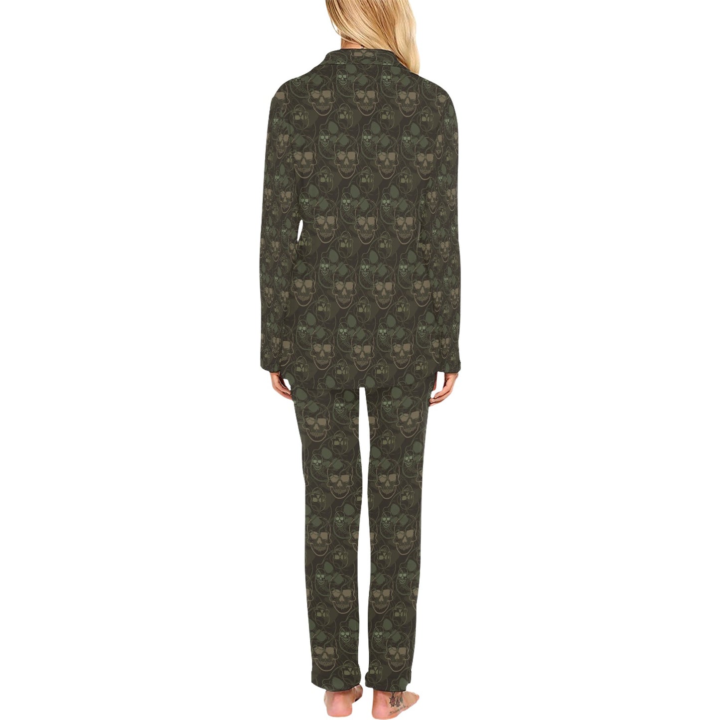 Skull Camo Style Print Design LKS308 Women's Long Pajama Set