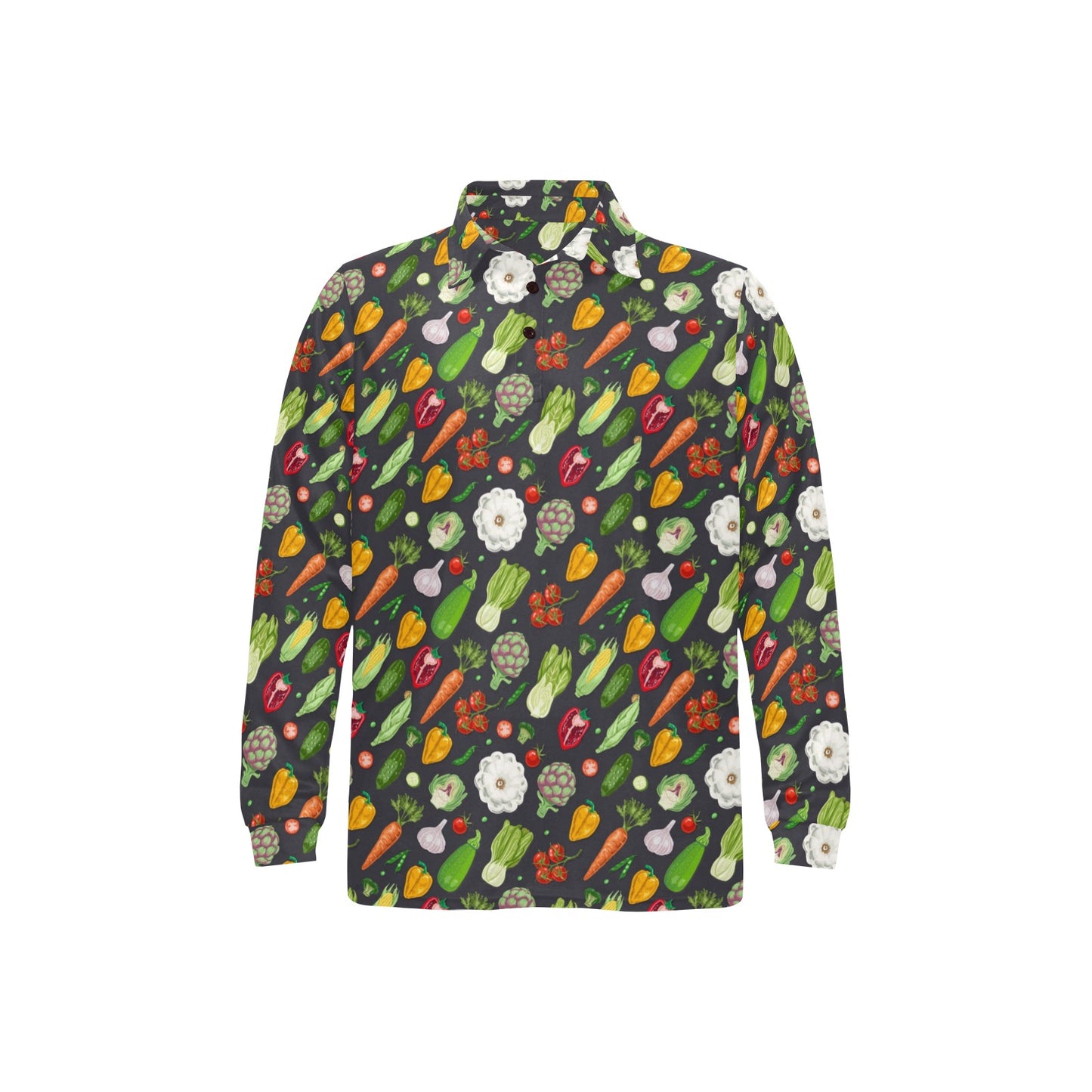 Vegan Pattern Themed Design Print Long Sleeve Polo Shirt For Men's
