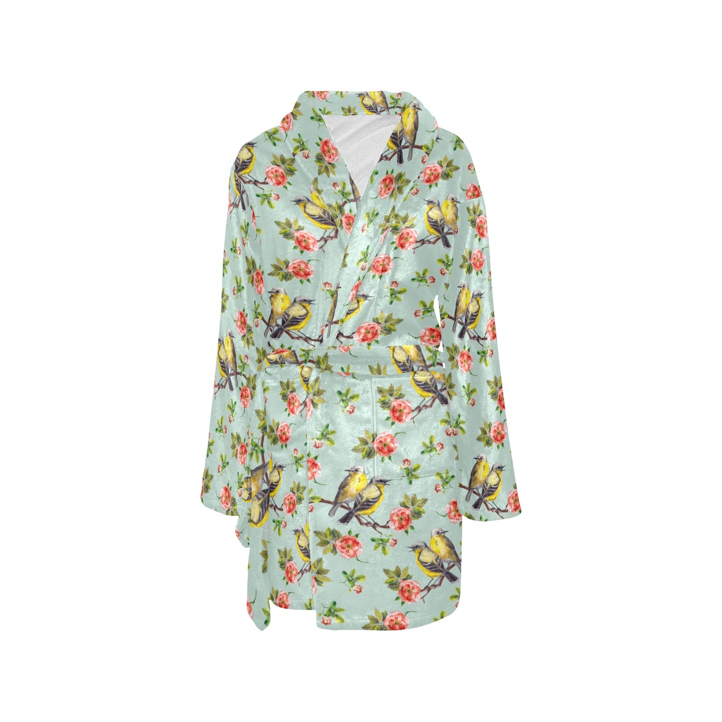 Bird with Red Flower Print Pattern Women's Fleece Robe