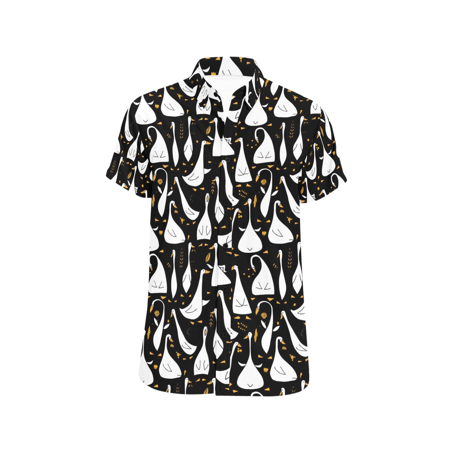 Goose Print Design LKS401 Men Short Sleeve Button Up Shirt