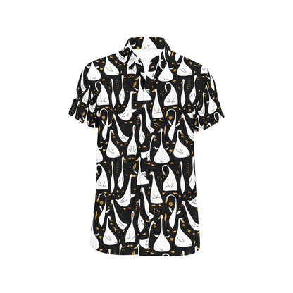 Goose Print Design LKS401 Men Short Sleeve Button Up Shirt