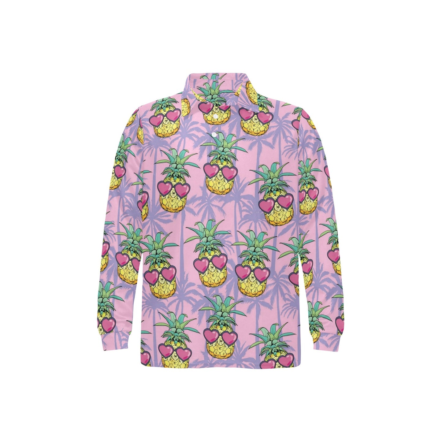 Pineapple Pattern Print Design PP06 Long Sleeve Polo Shirt For Men's