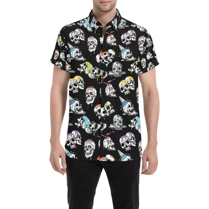 Skull Print Design LKS3013 Men Short Sleeve Button Up Shirt